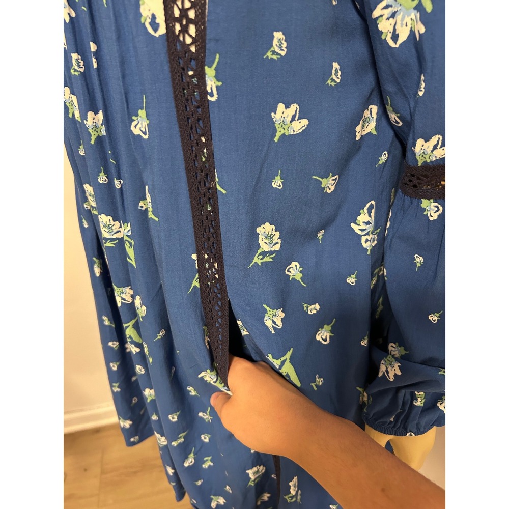 Matilda Jane Blue Floral Crochet Trim Boho Shift Dress Womens Medium Pockets - Picture 8 of 8